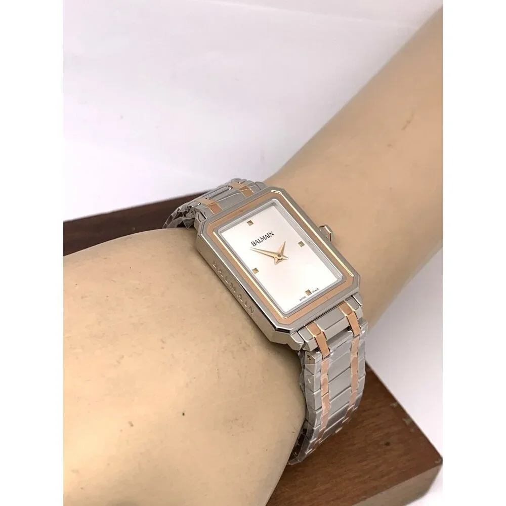 Balmain Women's Watch B43883326 Swiss Quartz Rose Gold Silver Steel Tank 25mm